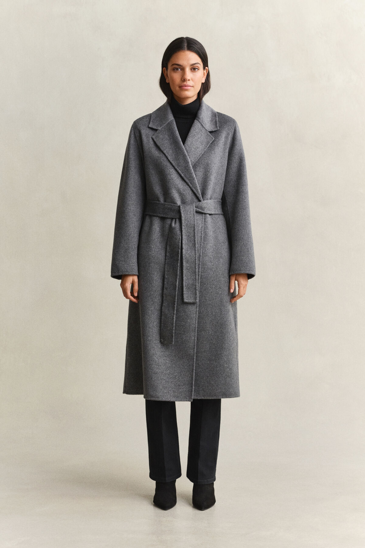 Handstitched Belted Coat — CHARCOAL MELANGE