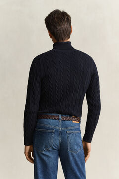 Cotton Cable Knit Turtleneck Sweater — EVENING BLUE 2