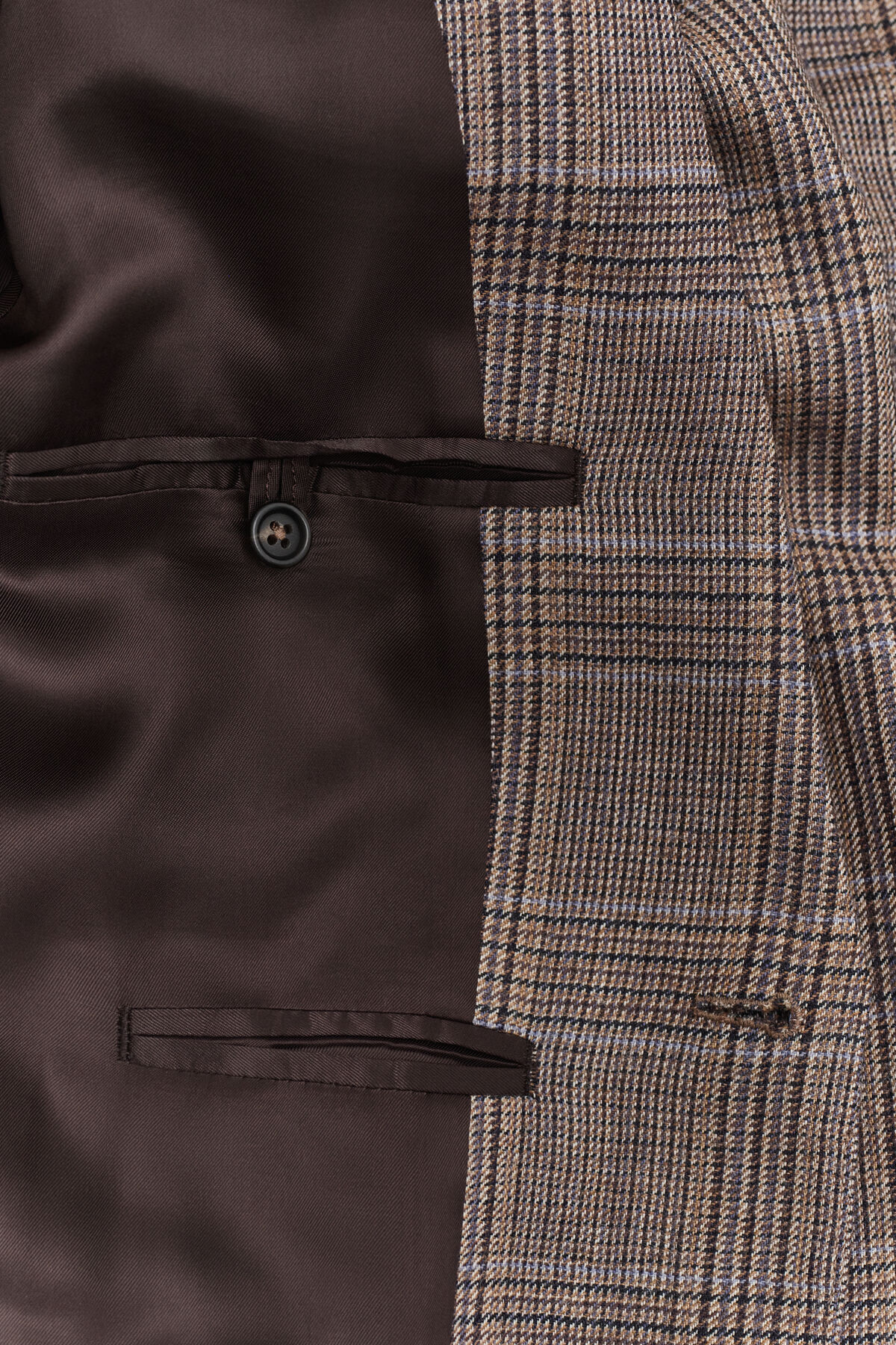 Checked Wool Suit Jacket — LIGHT TAUPE