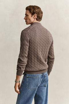 Cotton Cable Knit Half-Zip Sweater — FADED TAUPE 2
