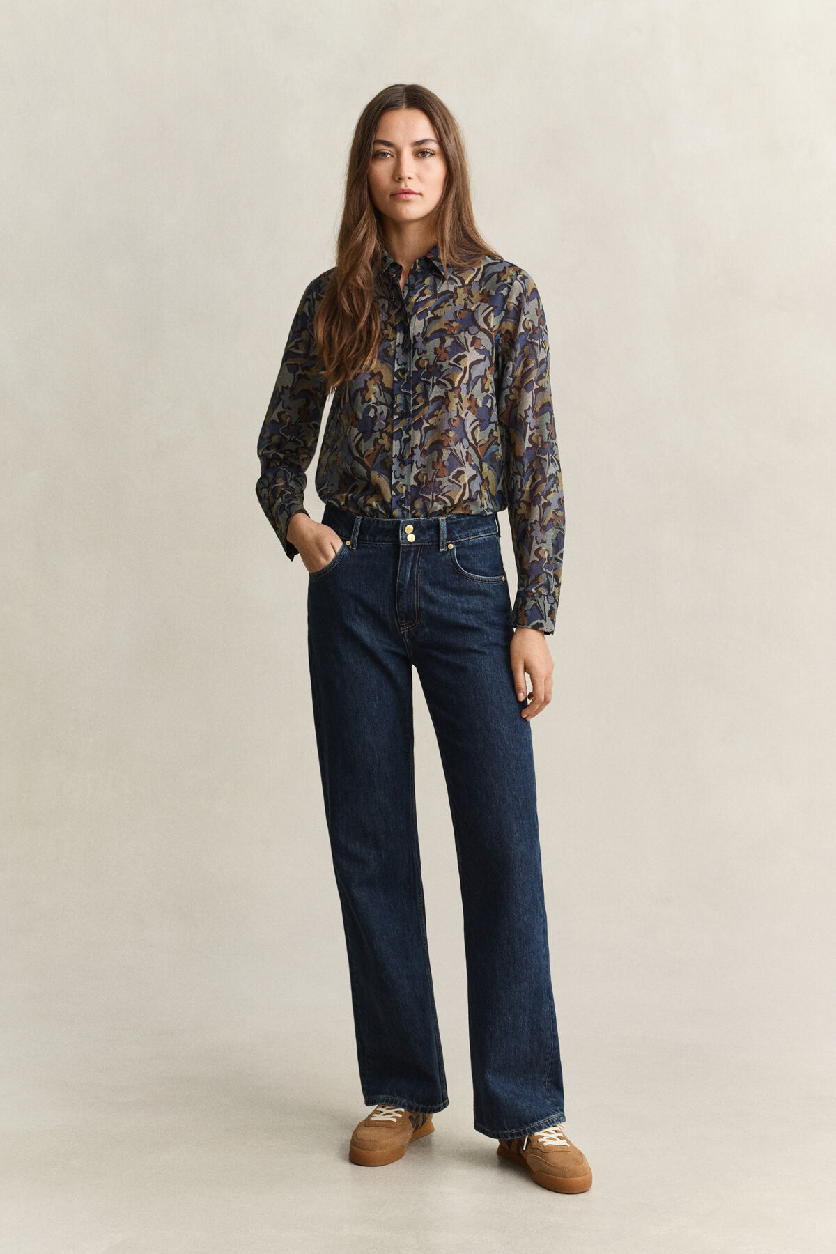 Printed Cotton Silk Shirt — EVENING BLUE