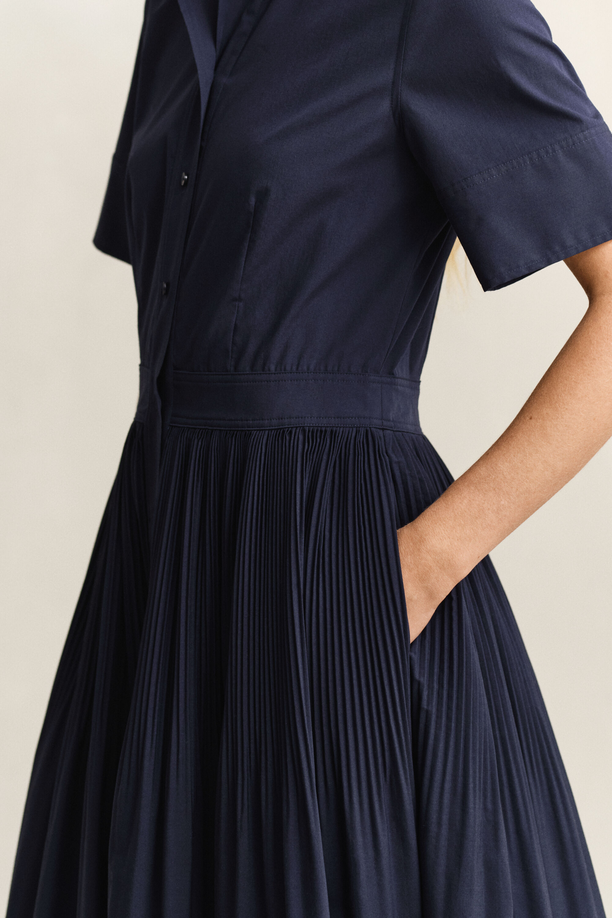 Pleated Cotton Shirt Dress