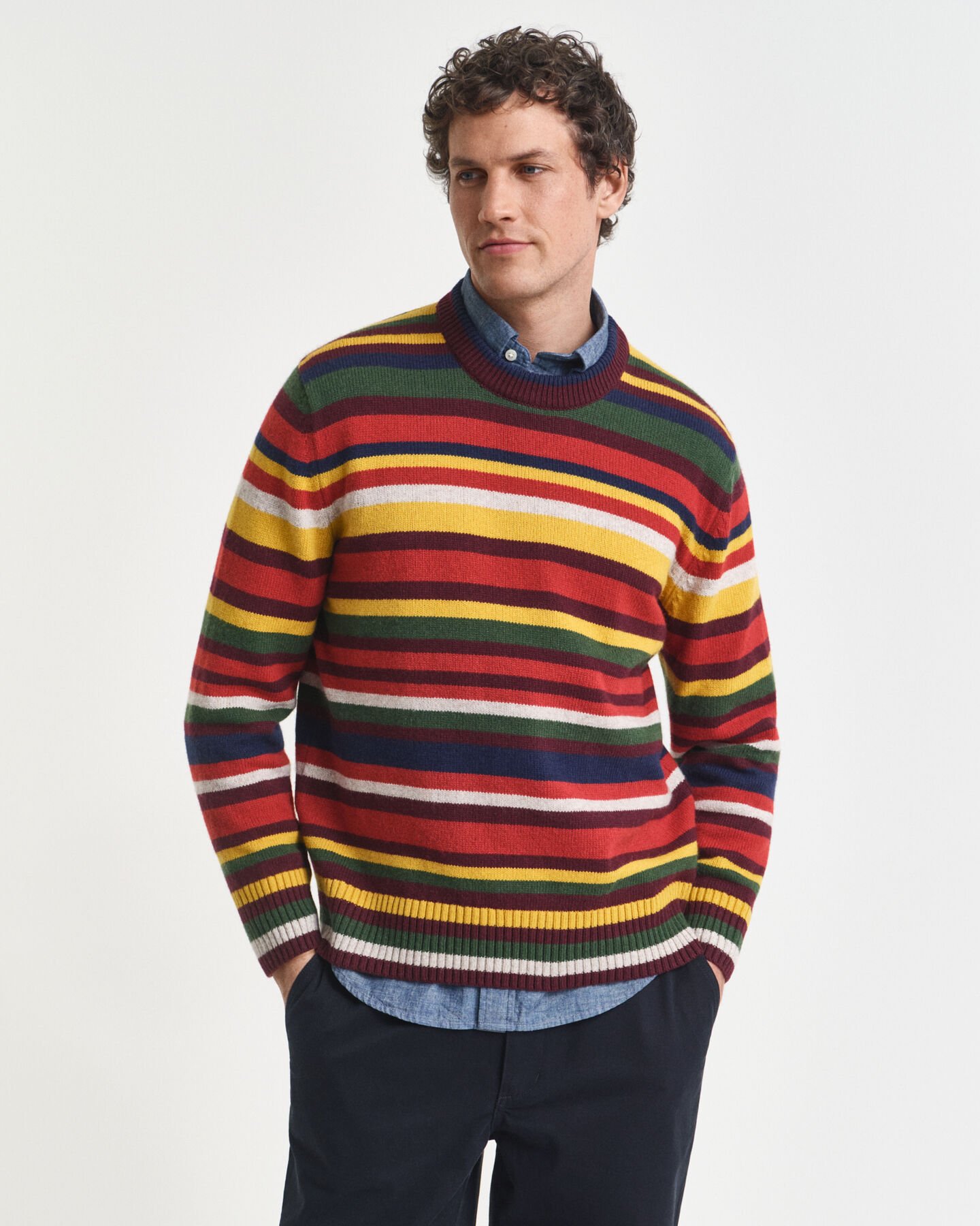 Multicolored Striped Crew Neck Sweater