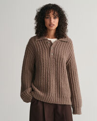 Curly Wool Ribbed Polo Sweater