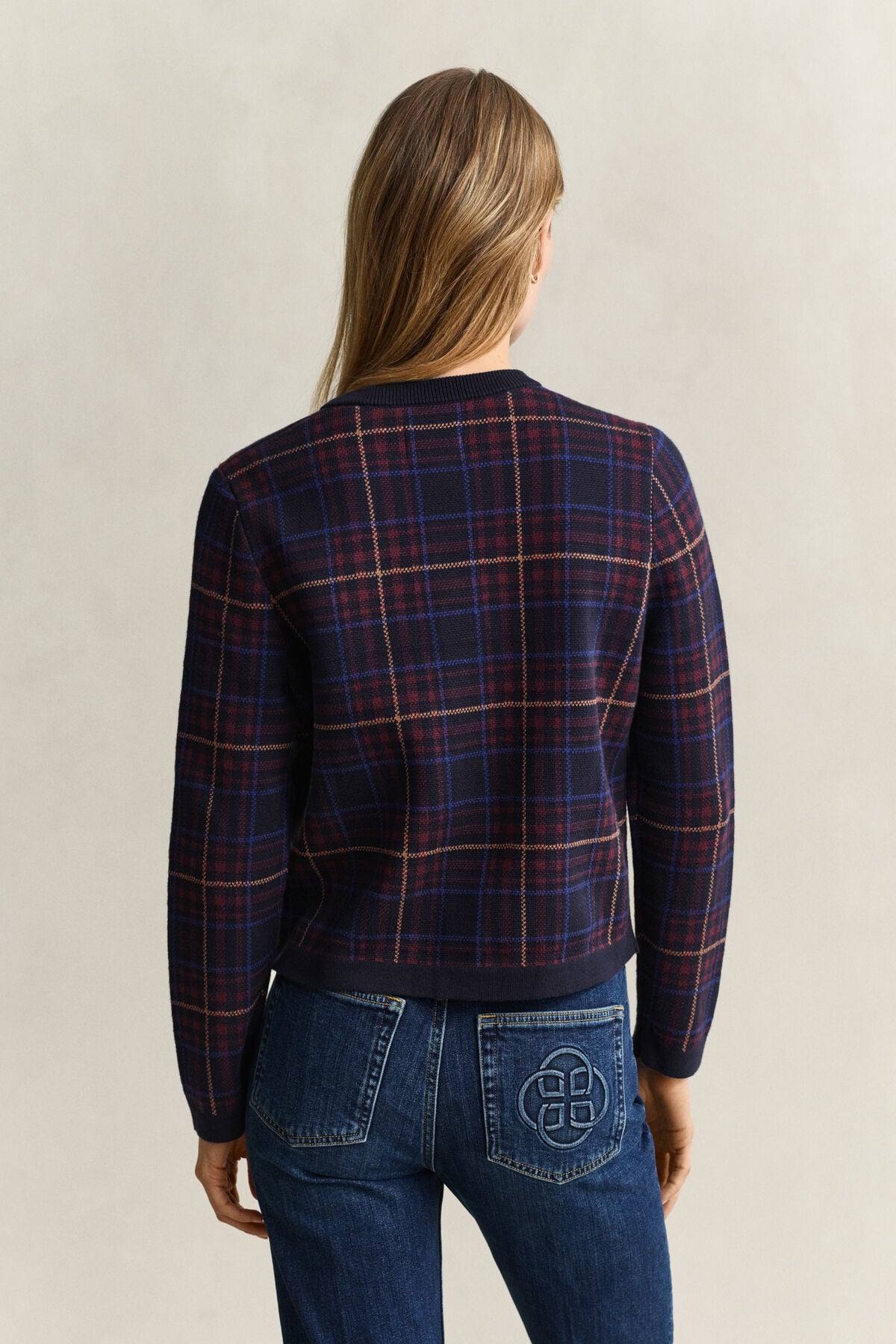 Knitted Check Cardigan — EVENING BLUE