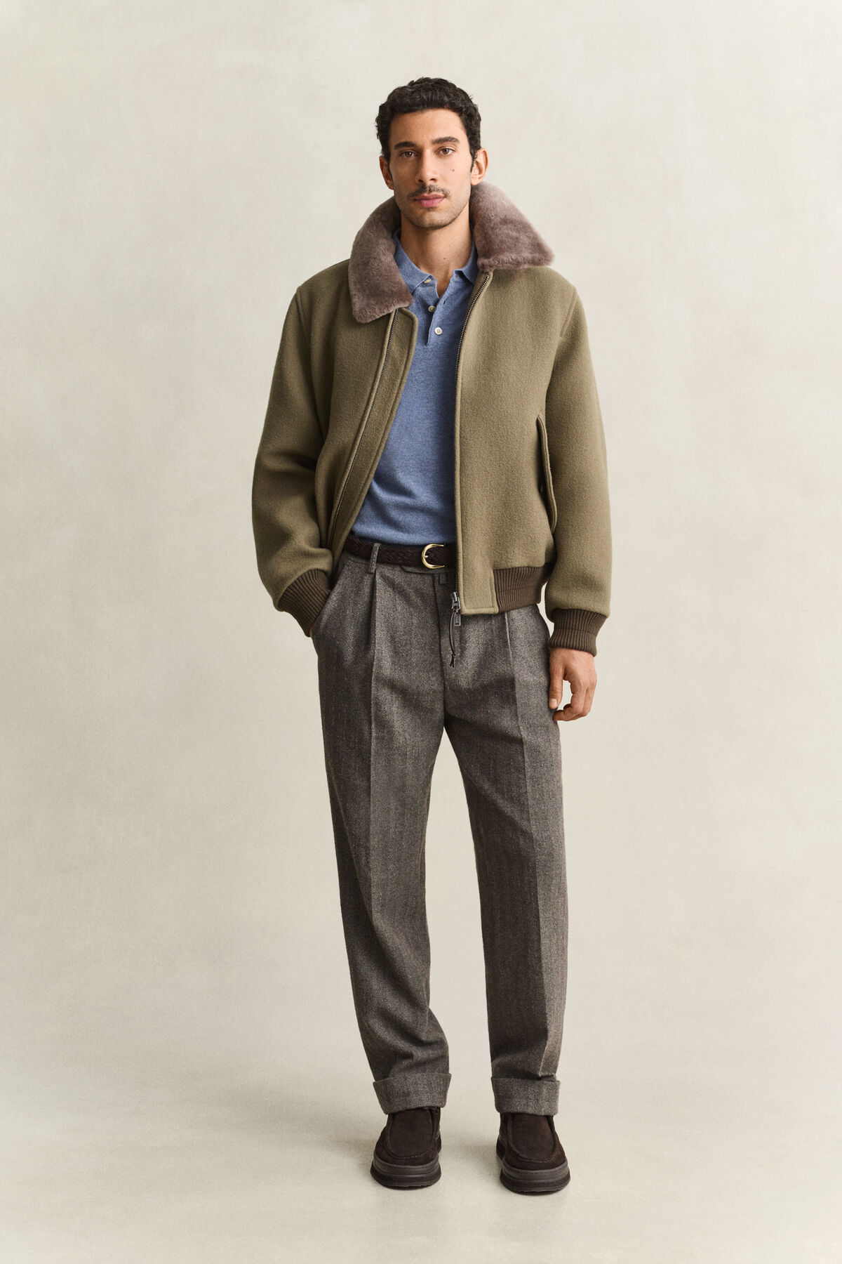 Pinstriped Suit Pants — SHADOW BROWN