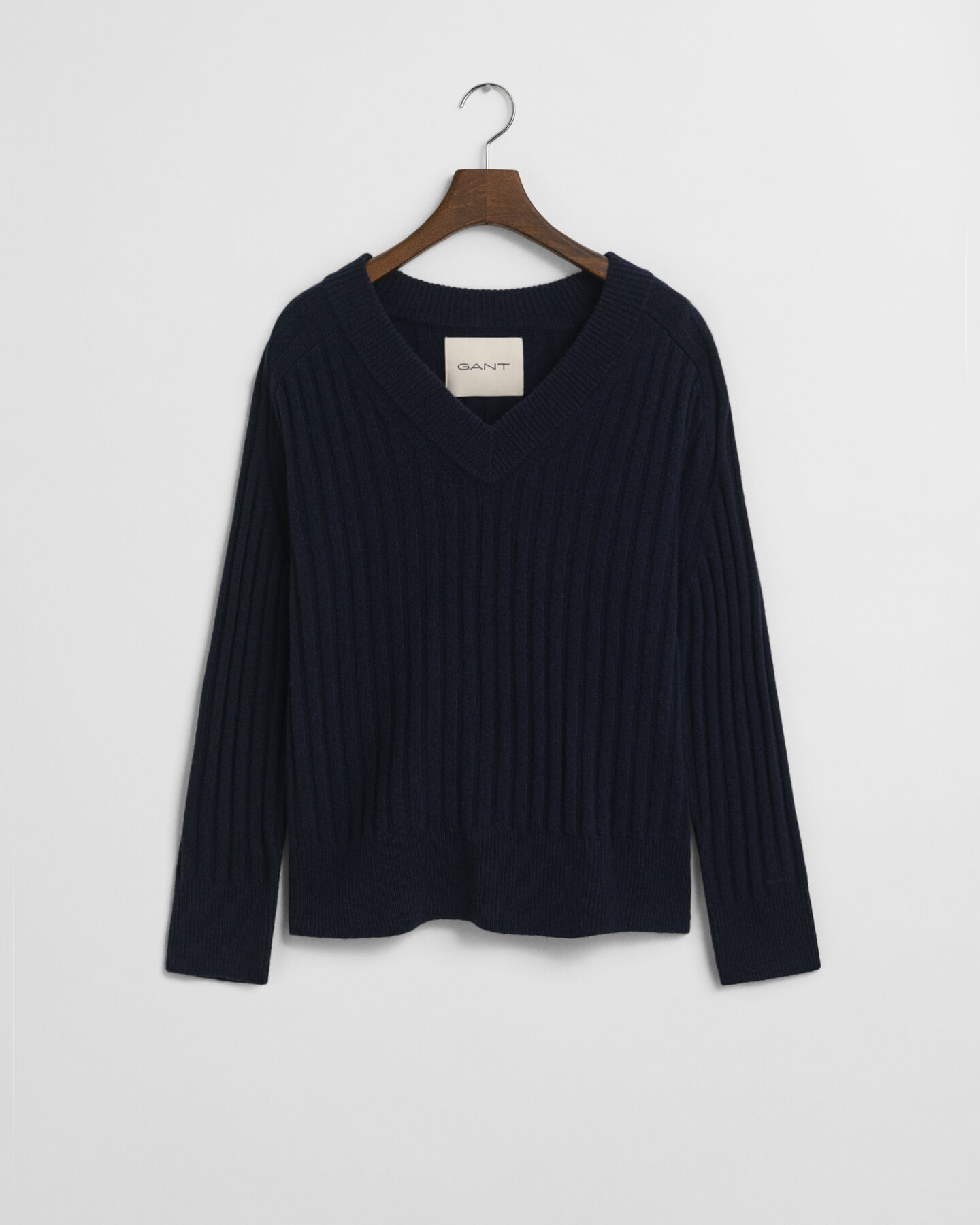 Ribbed Wool V-Neck Sweater