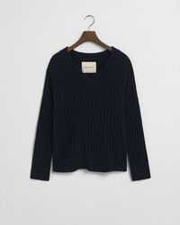 Ribbed Wool V-Neck Sweater