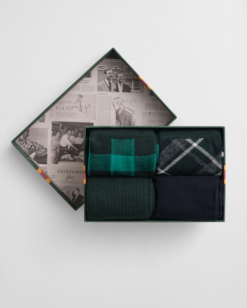 4-Pack Checked & Solid Socks Gift Box