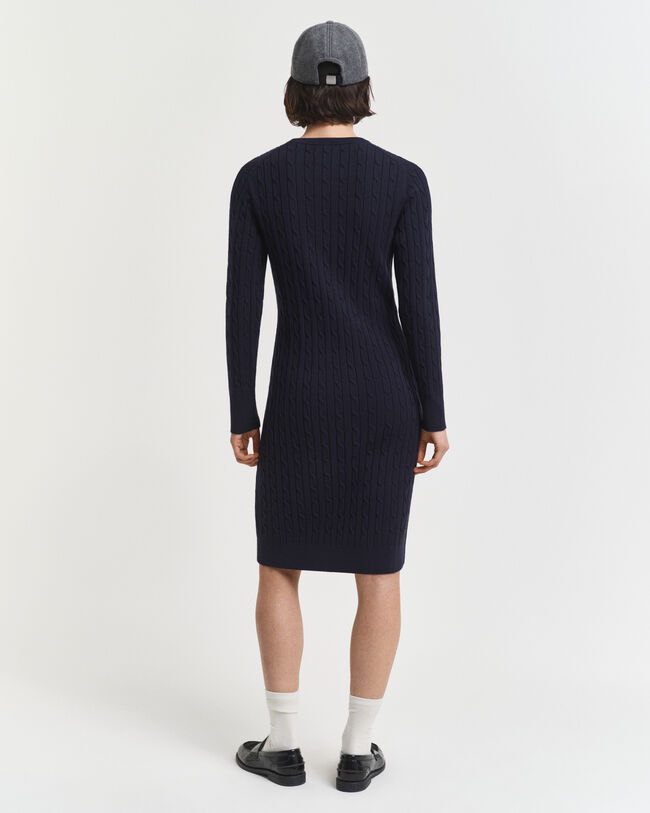 Stretch Cotton Cable Knit Crew Neck Dress