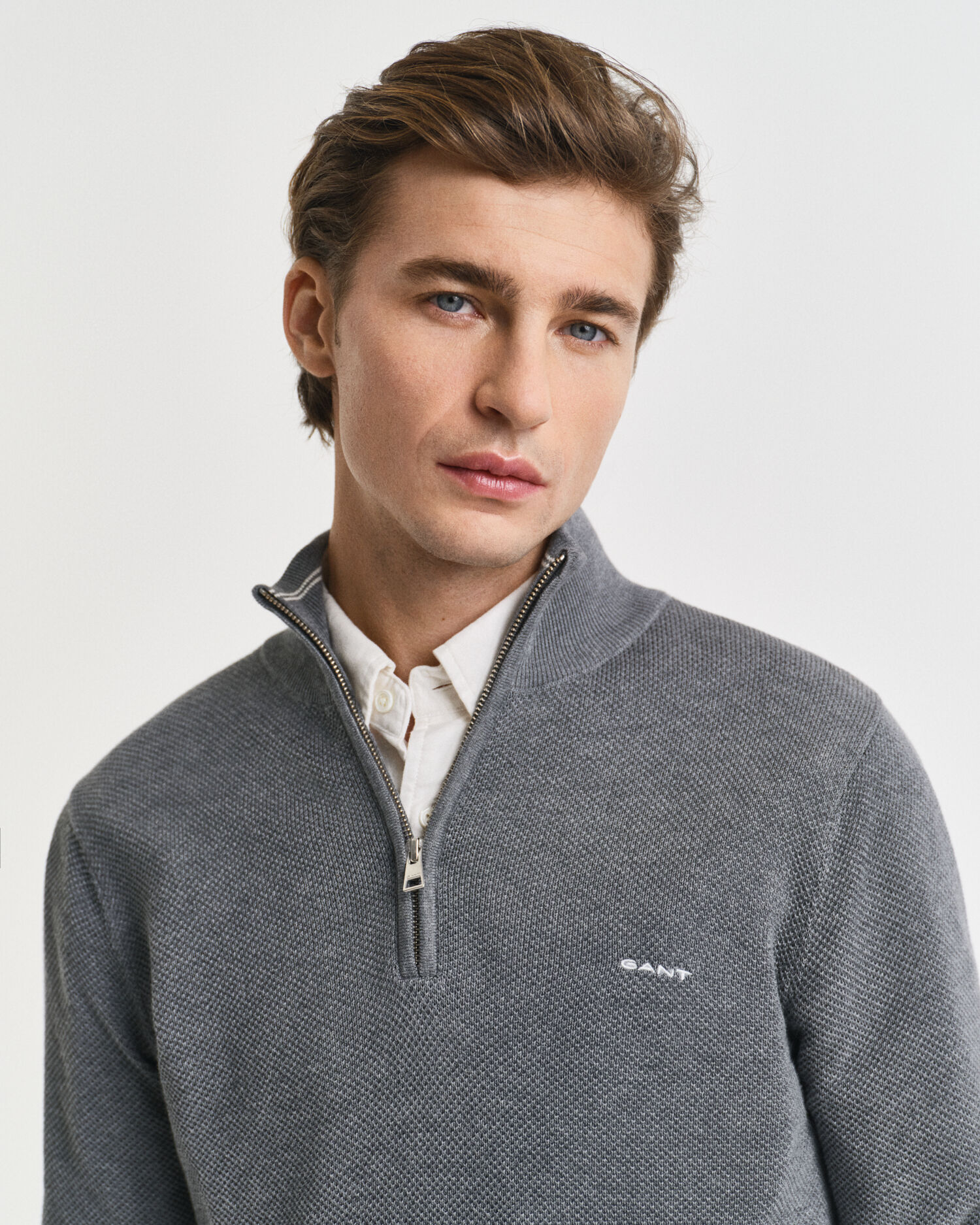 Cotton Piqué Half-Zip Sweater GANT AB DARK GREY MELANGE | Official