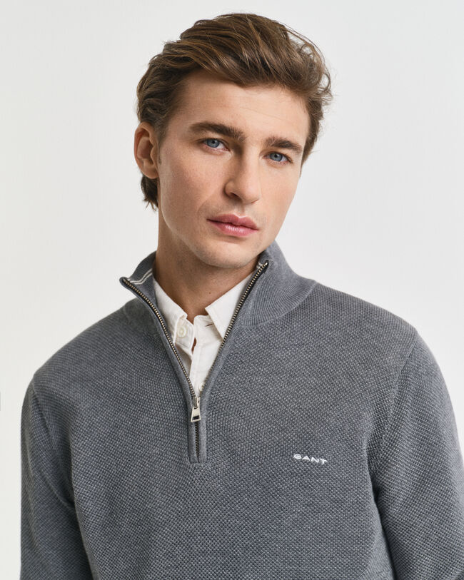 Cotton Piqué Half-Zip Sweater