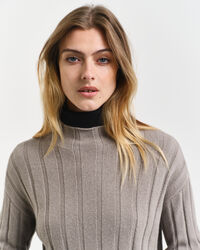 Wide Ribbed Wool Stand Collar Sweater