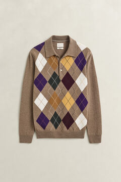 Superfine Lambswool Argyle Polo Sweater — LIGHT BROWN MELANGE 1