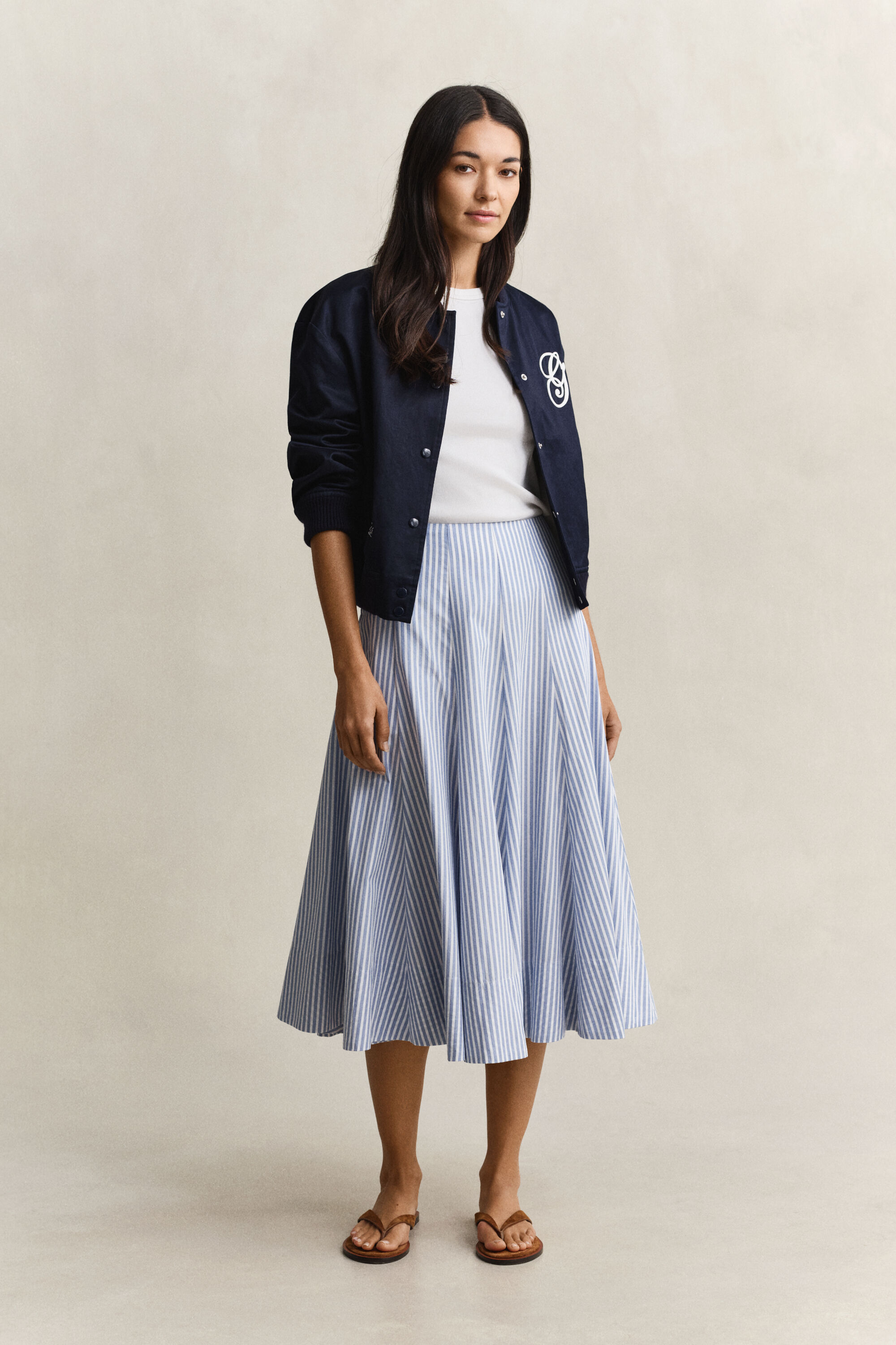 Striped Cotton Midi Skirt