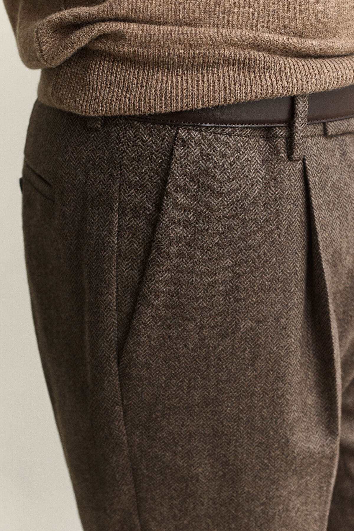 Wool Herringbone Suit Pants — BLACK BROWN