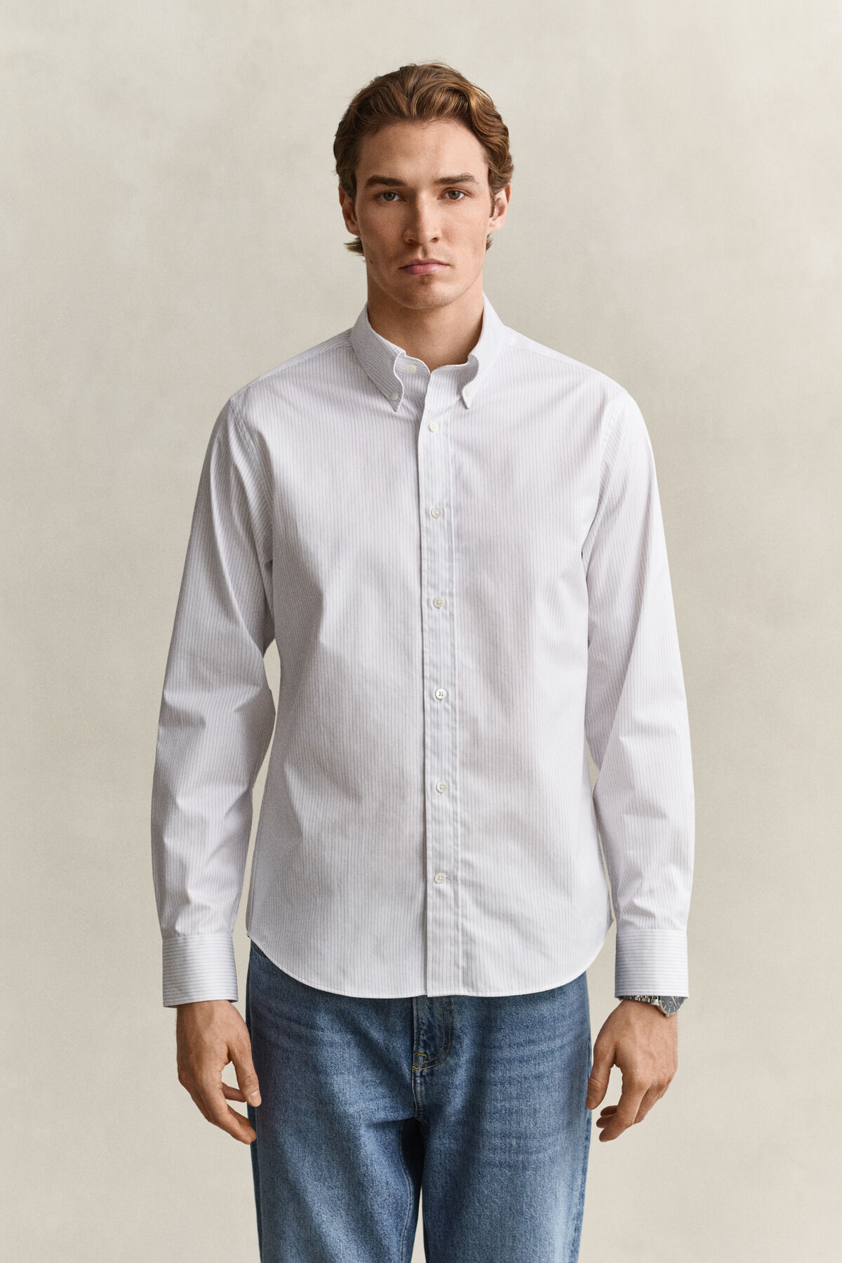 Striped Twill Dress Shirt — WHITE