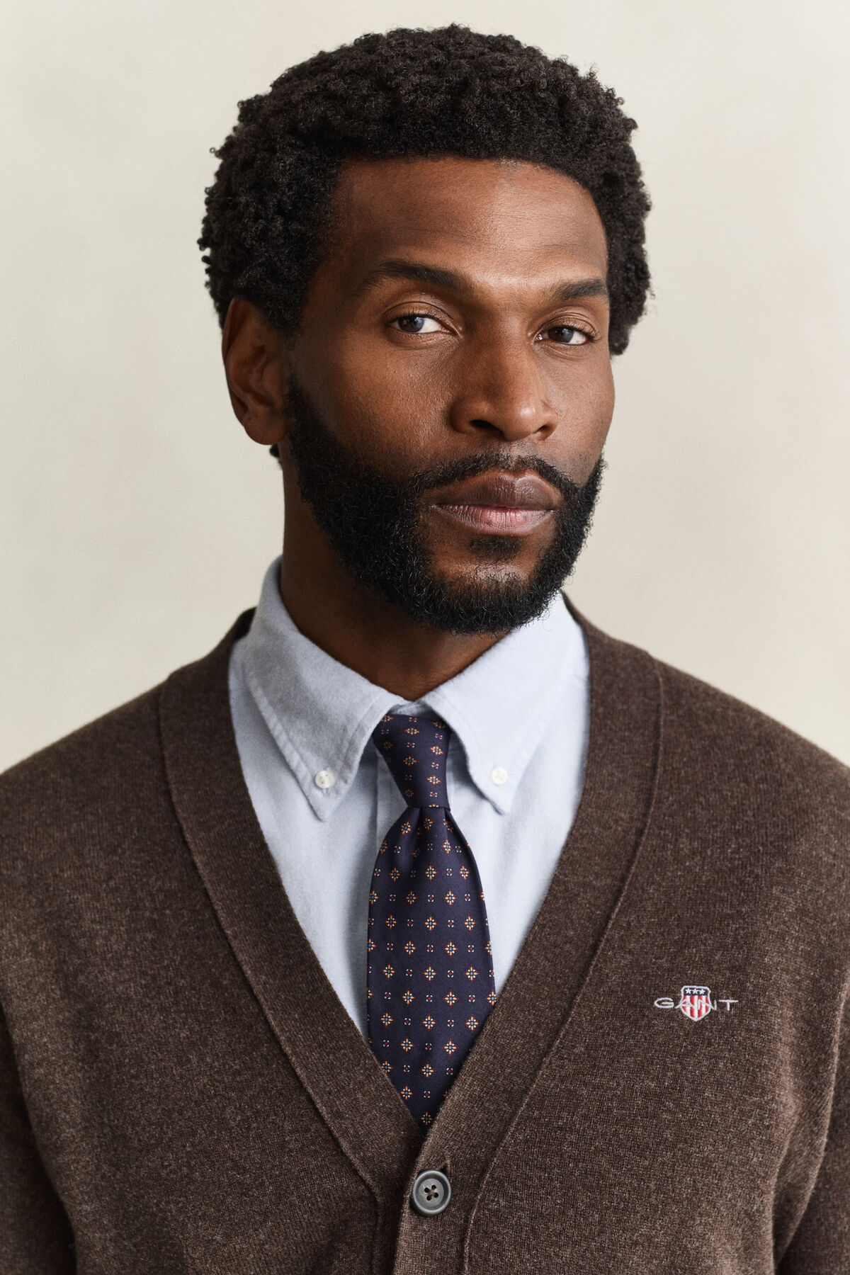 Lambswool V-Neck Cardigan — DARK BROWN MELANGE