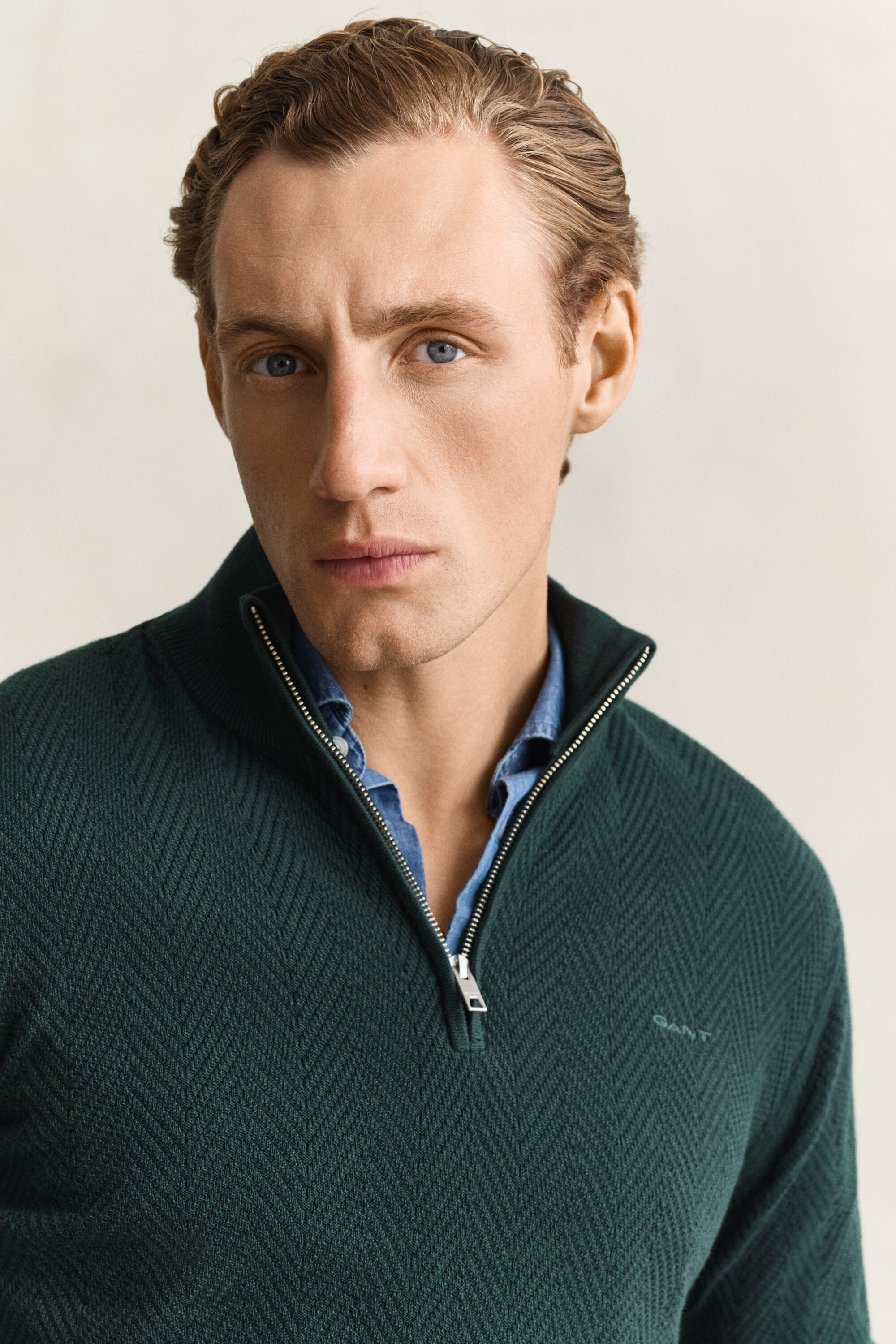 Herringbone Half-Zip Sweater — TARTAN GREEN