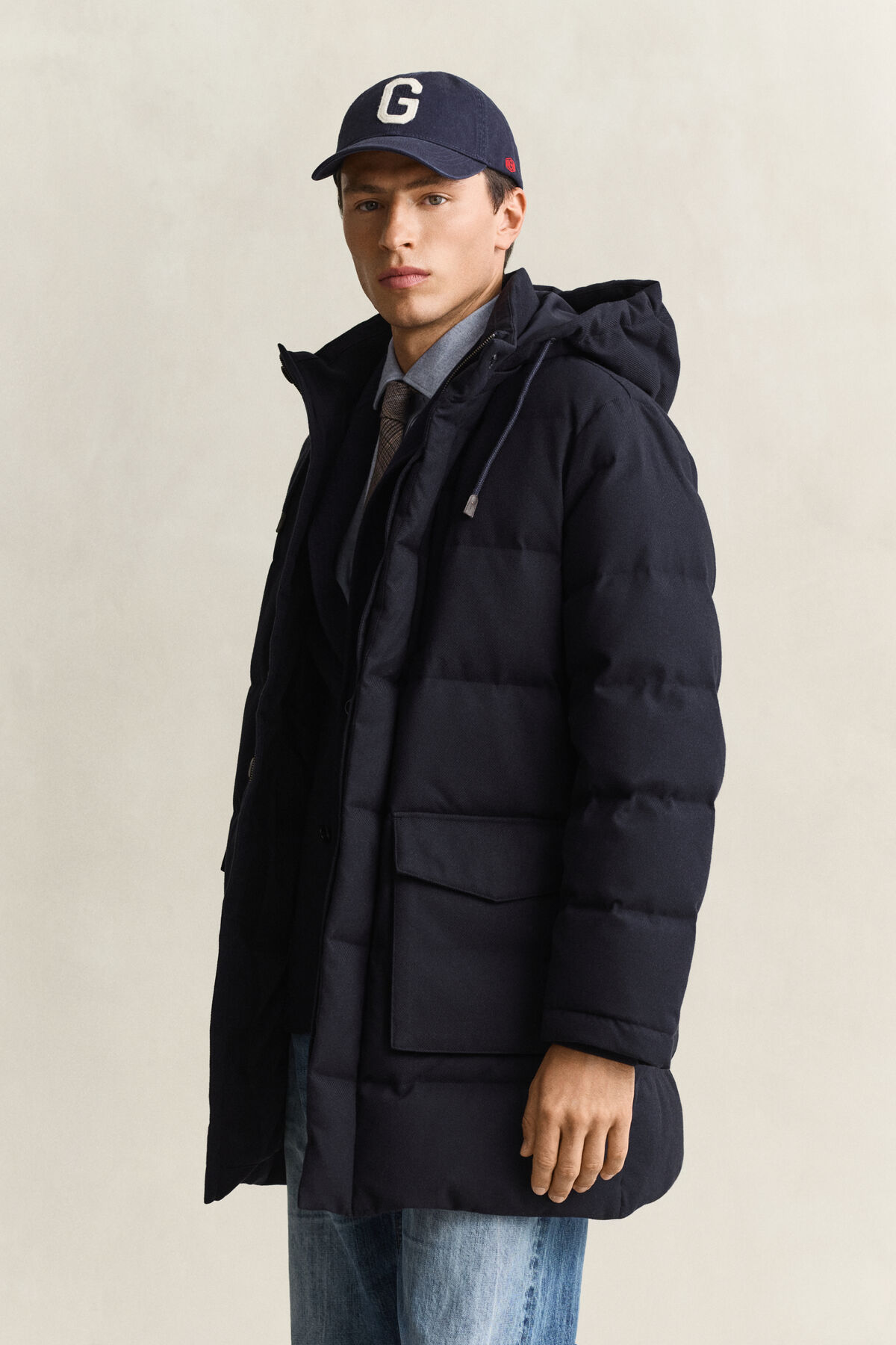 Flannel Down Mid Jacket — EVENING BLUE