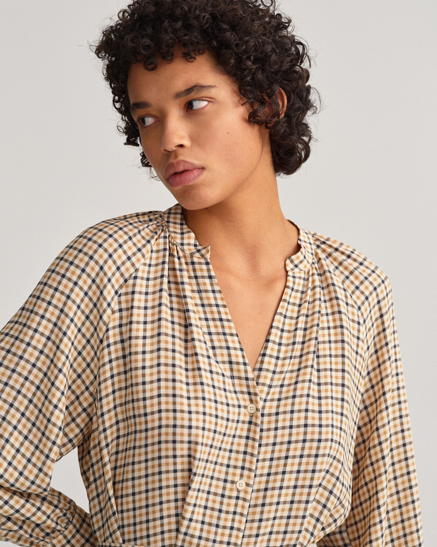 Check Stand Collar Shirt Dress