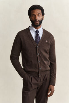 Lambswool V-Neck Cardigan — DARK BROWN MELANGE 4