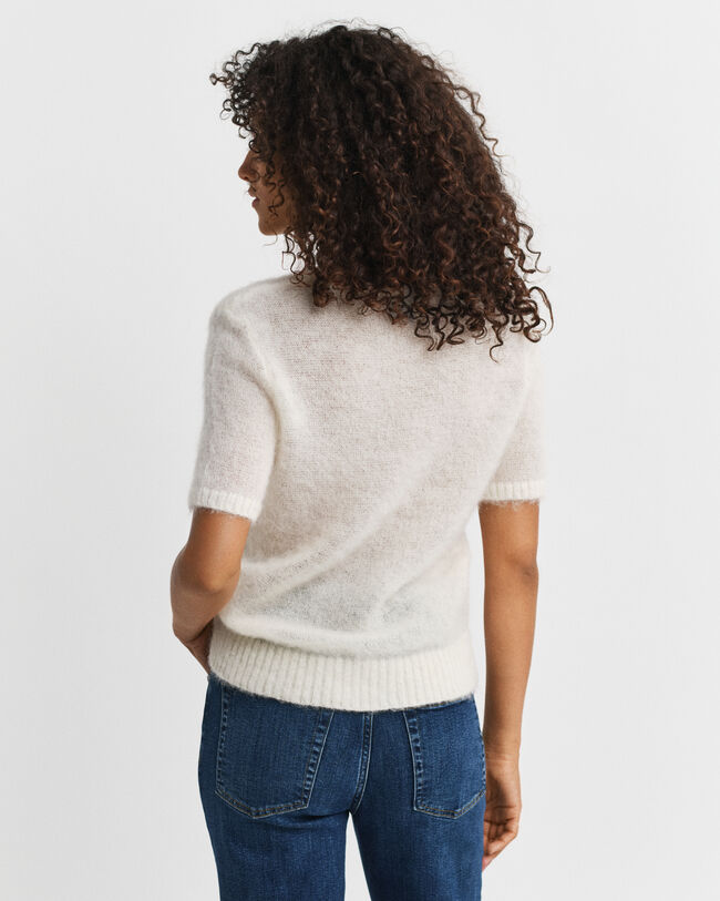 Mohair Blend Short Sleeve Crew Neck Sweater