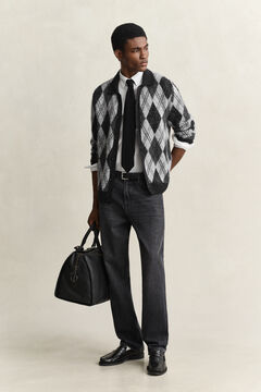 Alpaca Wool Blend Argyle Polo Cardigan — BLACK 6
