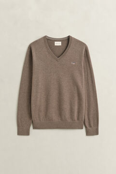 Cotton V-Neck Sweater — DK HAZELNUT MELANGE 1