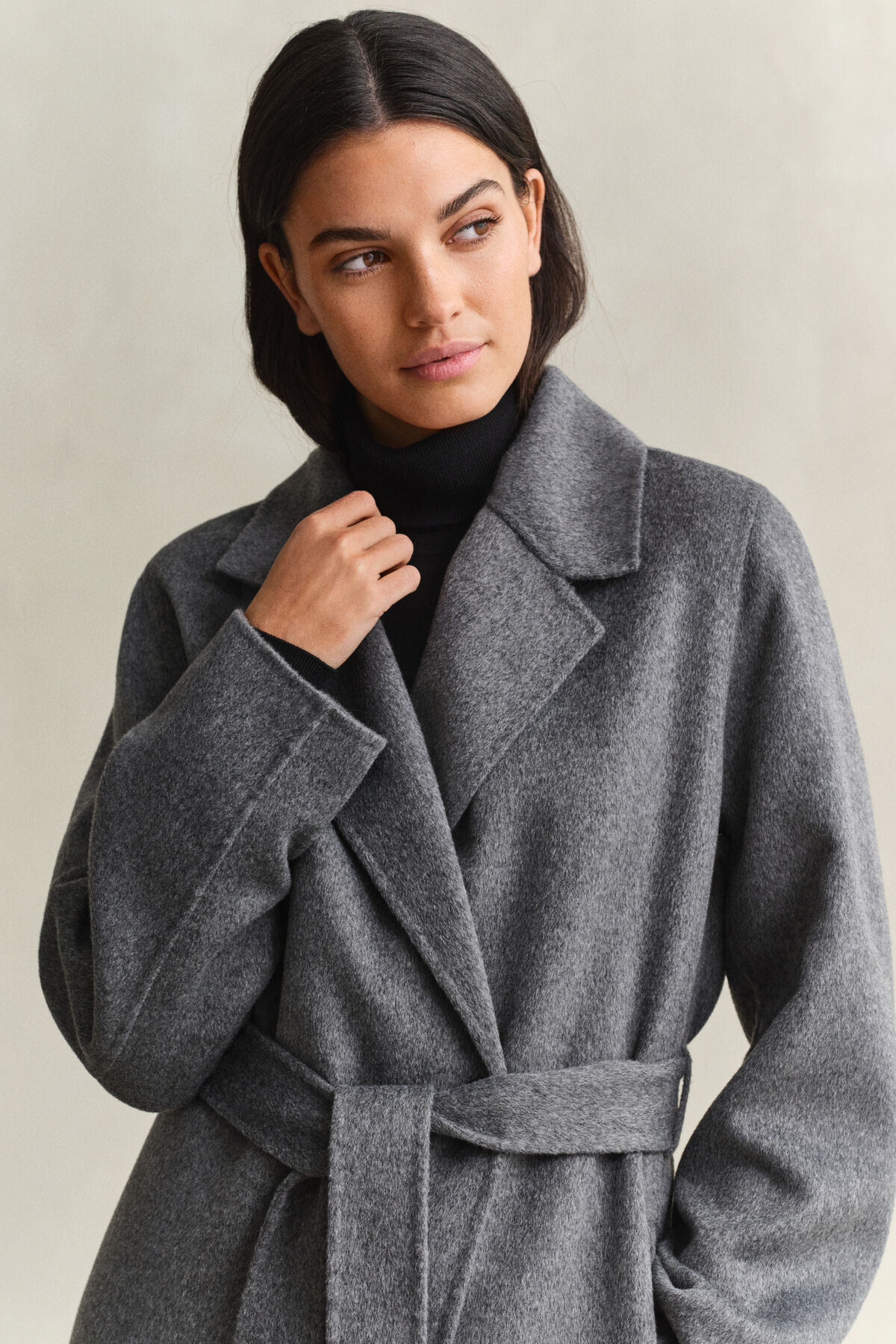 Handstitched Belted Coat — CHARCOAL MELANGE
