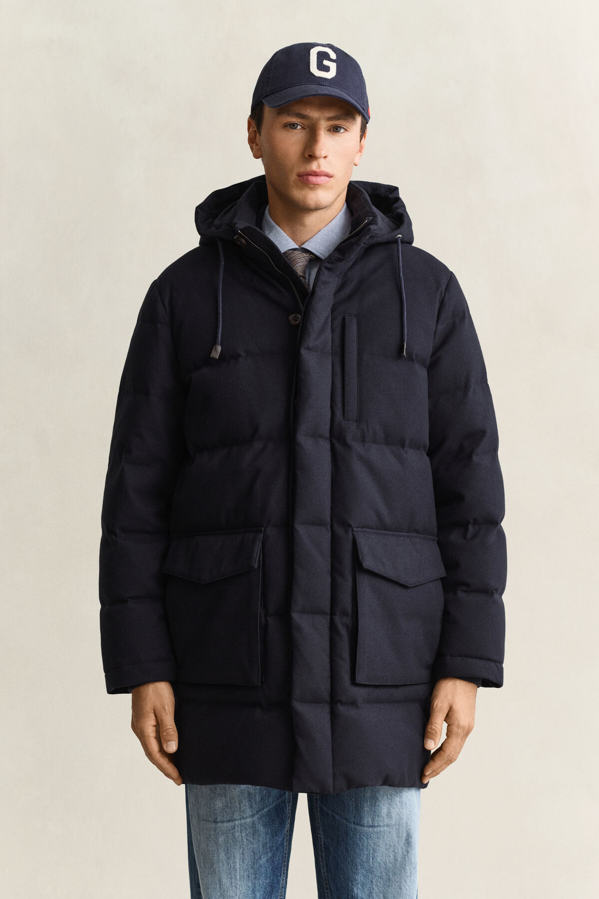 Flannel Down Mid Jacket — EVENING BLUE