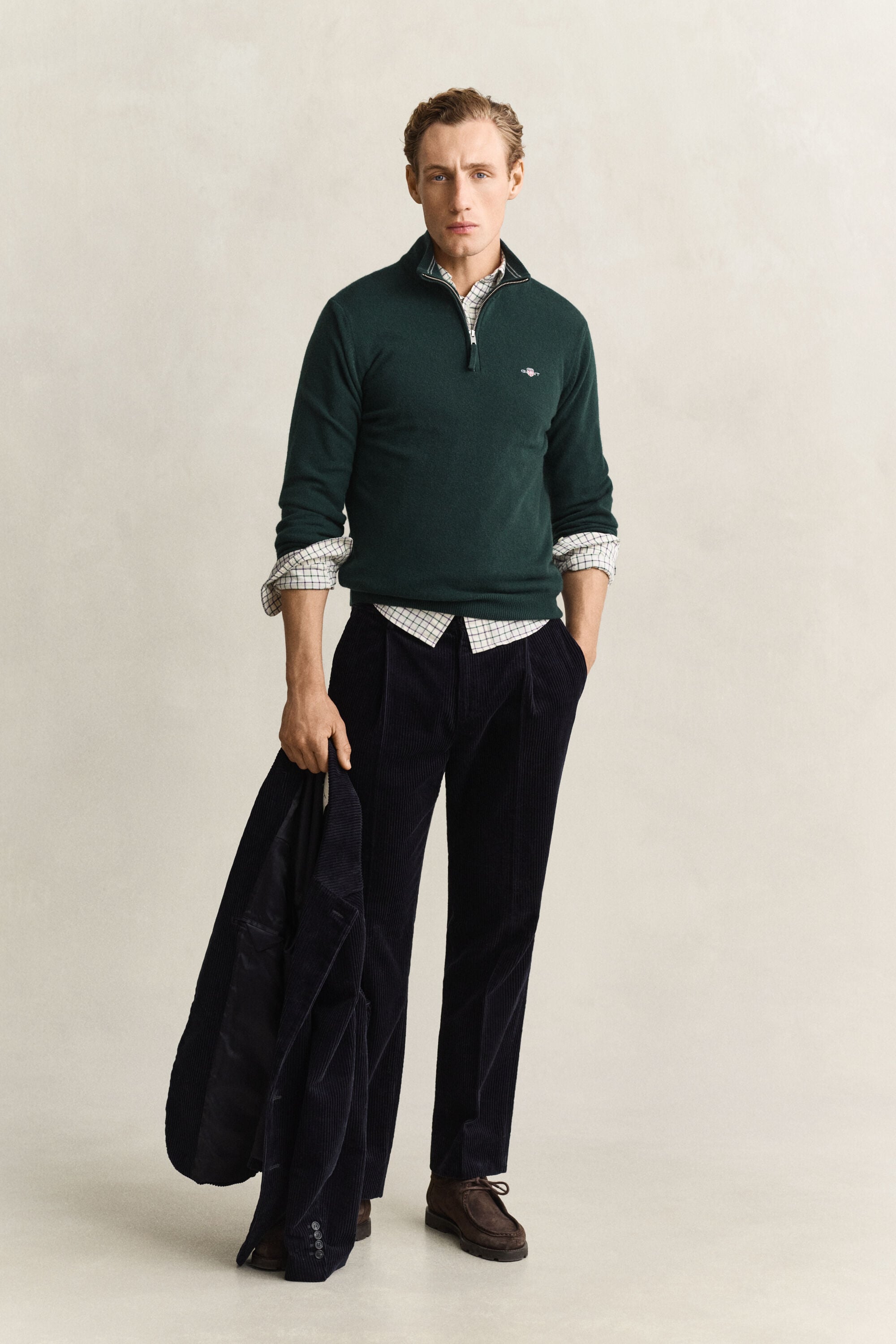 Lambswool Half-Zip Sweater — TARTAN GREEN