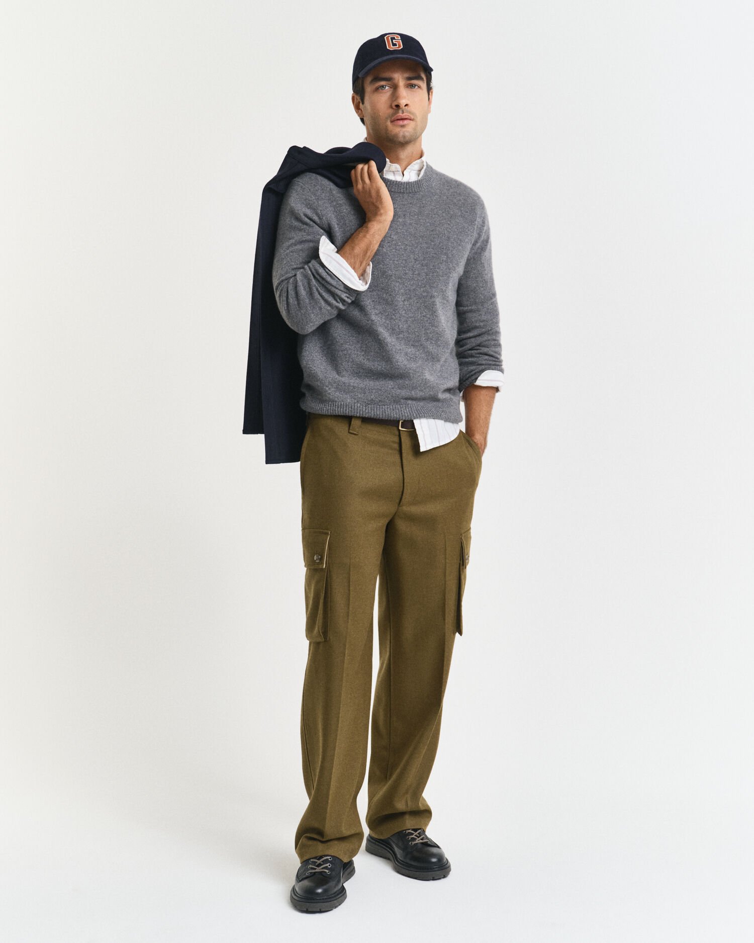 Relaxed Fit Wool Blend Cargo Pants