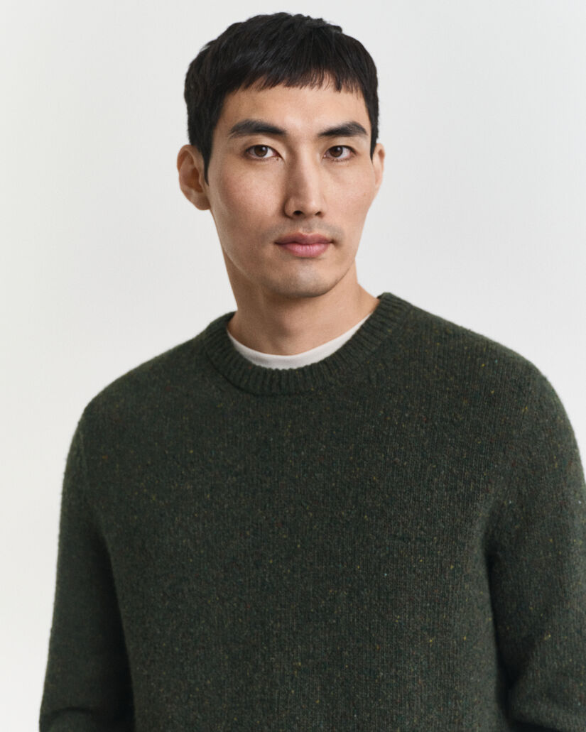 Wool Blend Nepps Crew Neck Sweater