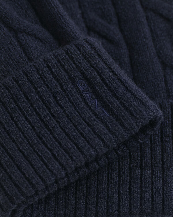 Wool Cable Knit Beanie — EVENING BLUE