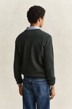 Lambswool V-Neck Sweater — DARK MOSS GREEN 2