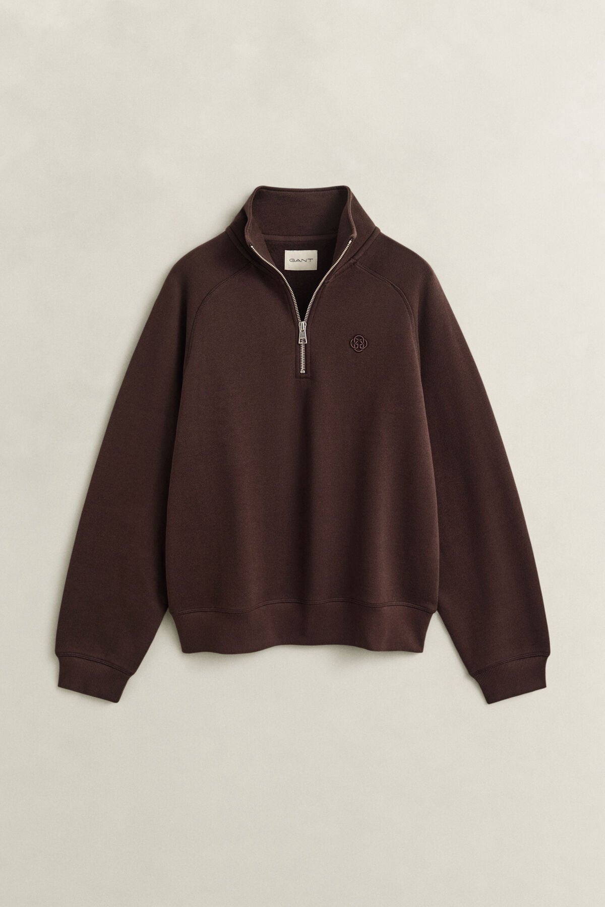Embroidered Half-Zip Sweatshirt — DEEP BROWN