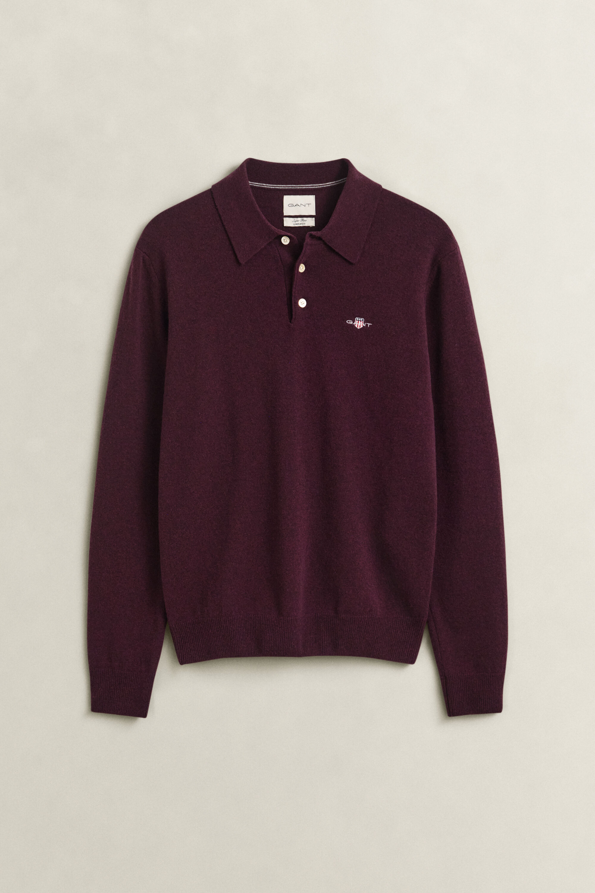 Superfine Lambswool Polo Sweater — DARKENED WINE