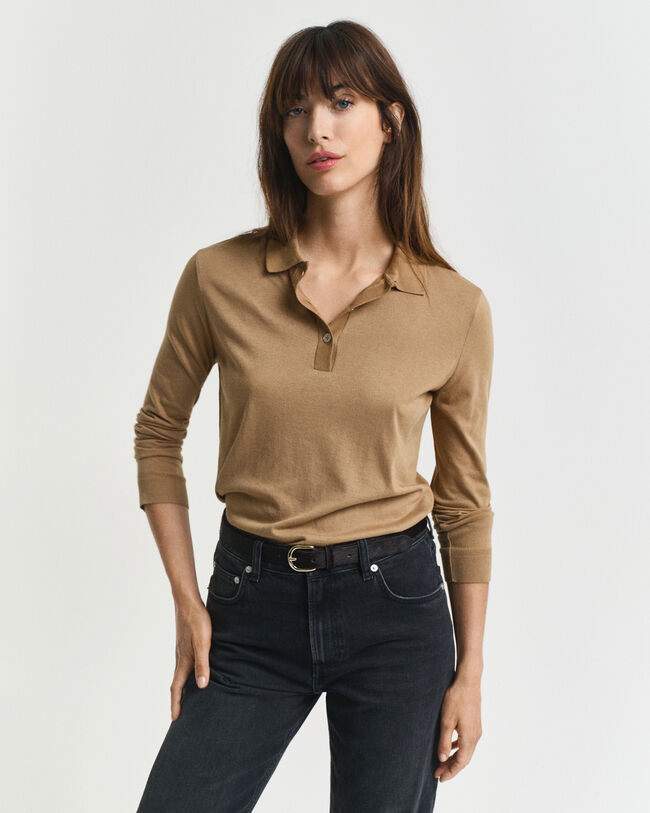 Seamless Buttoned Long Sleeve Polo Shirt