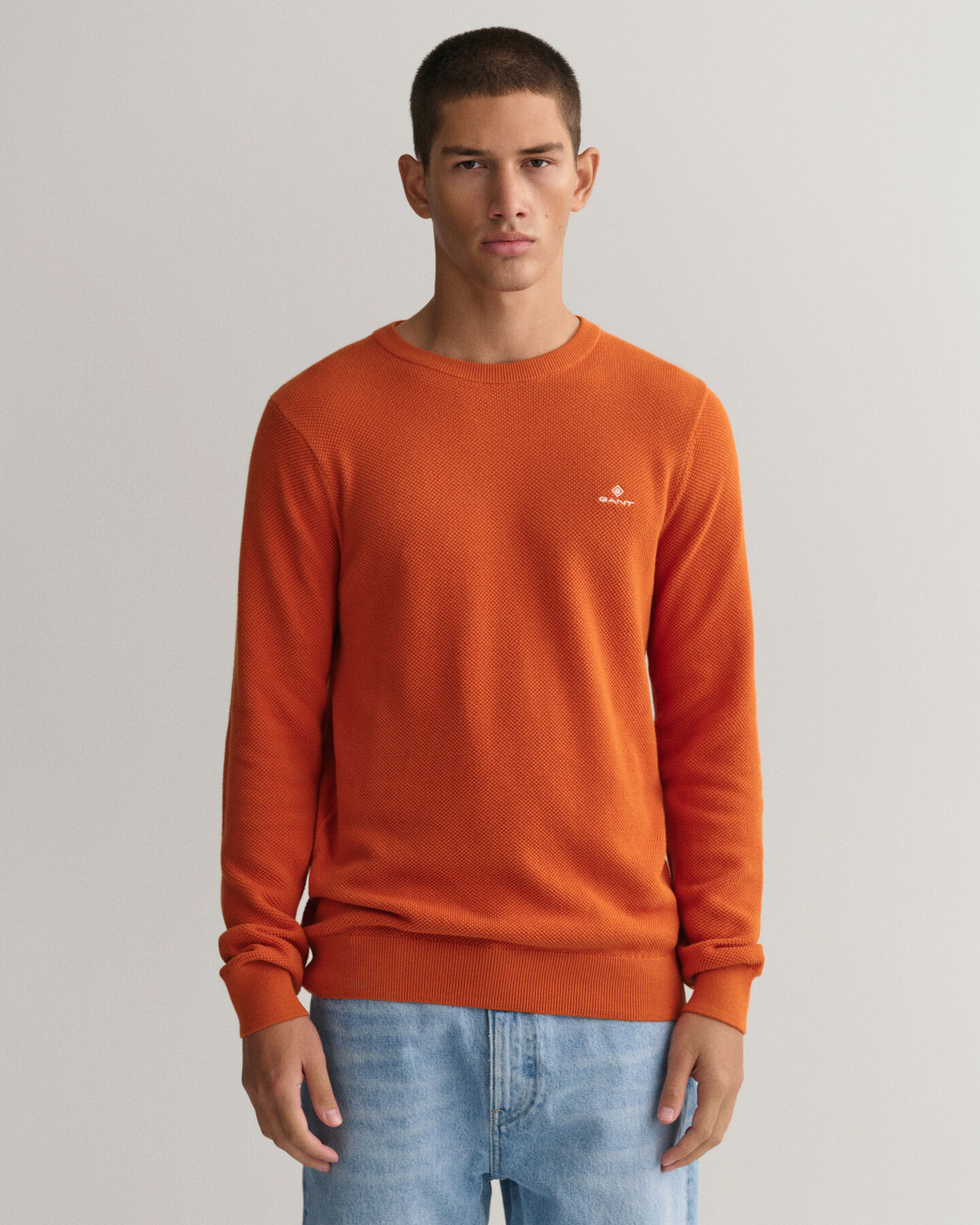 Cotton Piqu&eacute; Crew Neck Sweater
