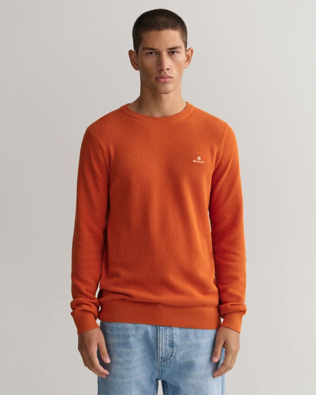 Cotton Piqu&eacute; Crew Neck Sweater