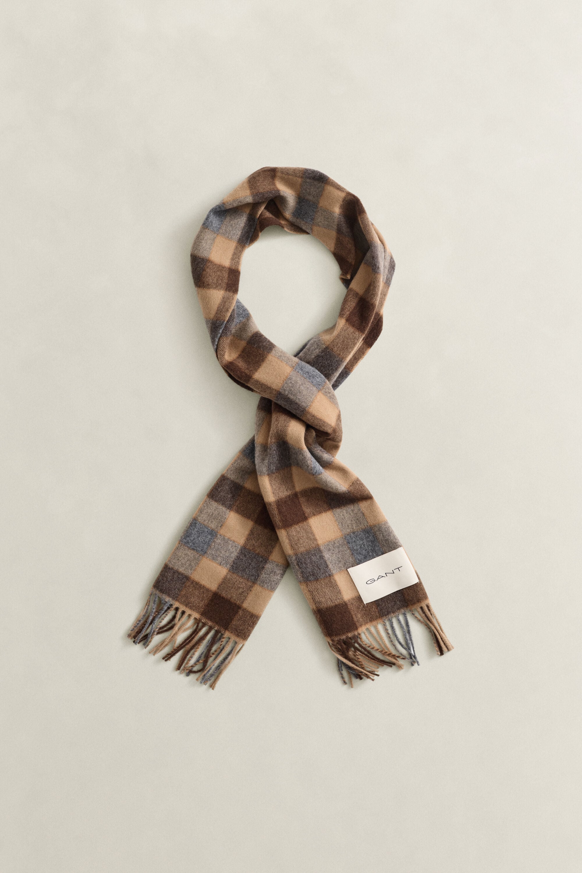 Checked Wool Scarf — WARM KHAKI