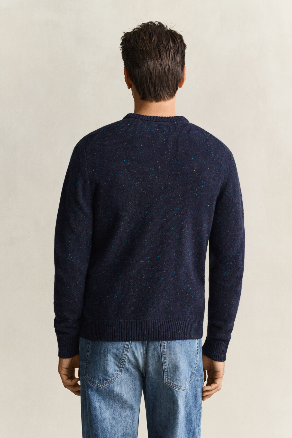 Wool Blend Nepps Crew Neck Sweater — EVENING BLUE