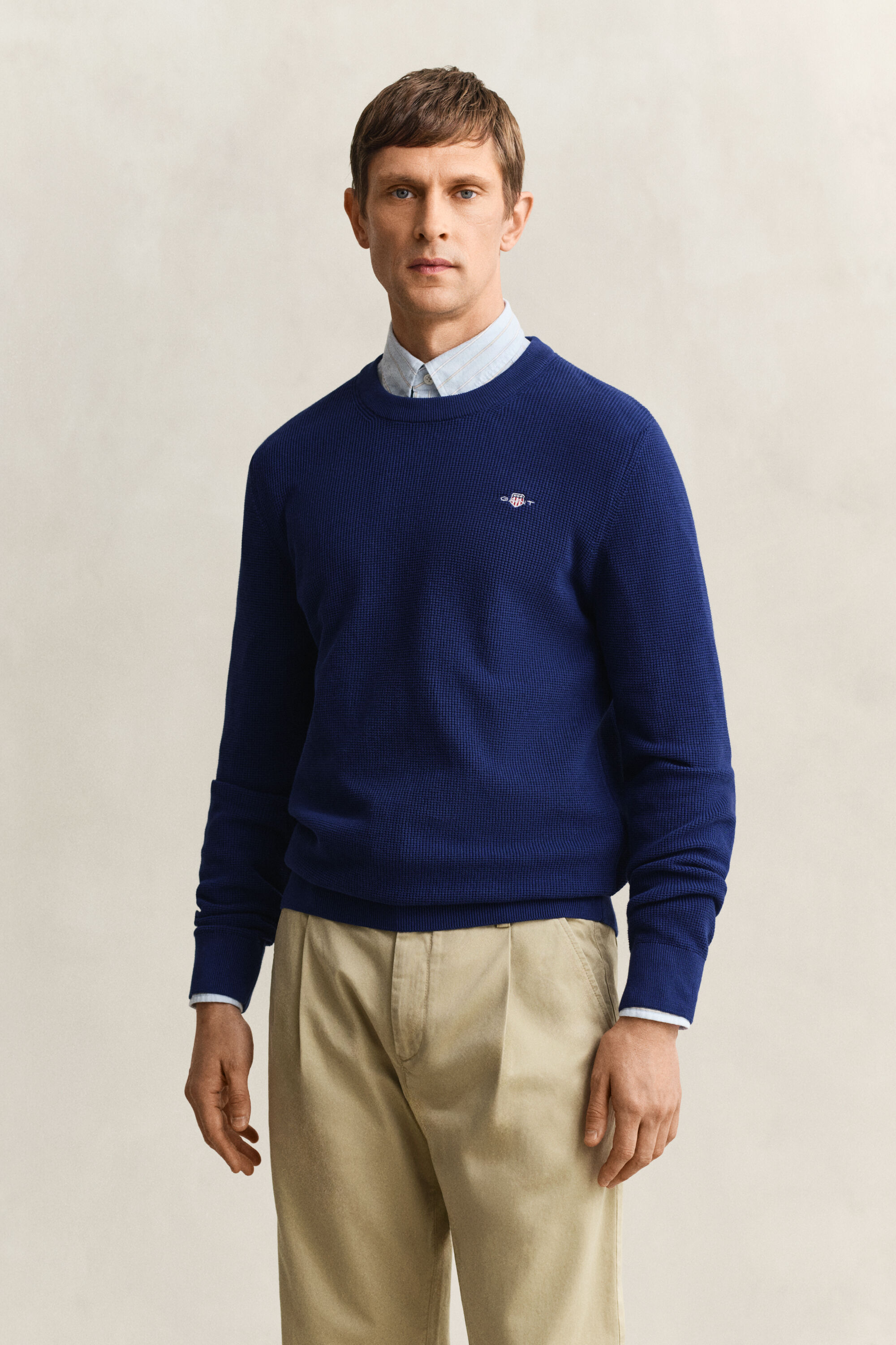 Textured Cotton Crew Neck Sweater