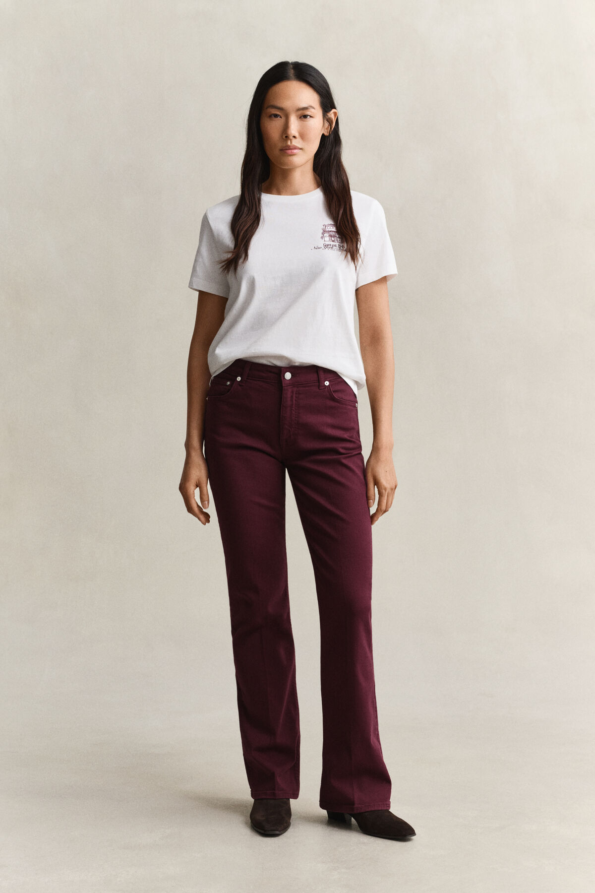Slim Flared Color Jeans — DARKENED WINE