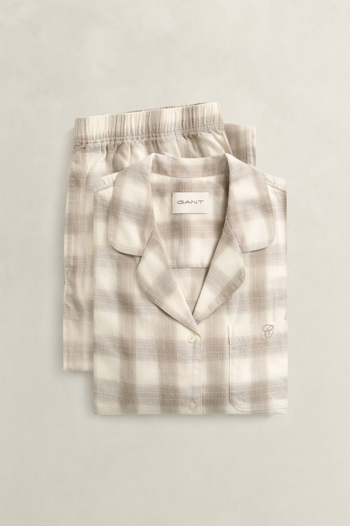 Checked Flannel Pajama Set — MIST TAUPE