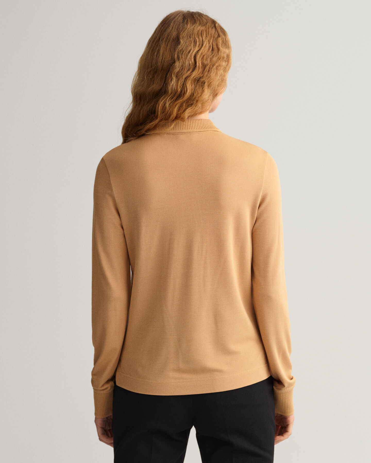 Detail Collar Long Sleeve Piqu&eacute; Polo Shirt