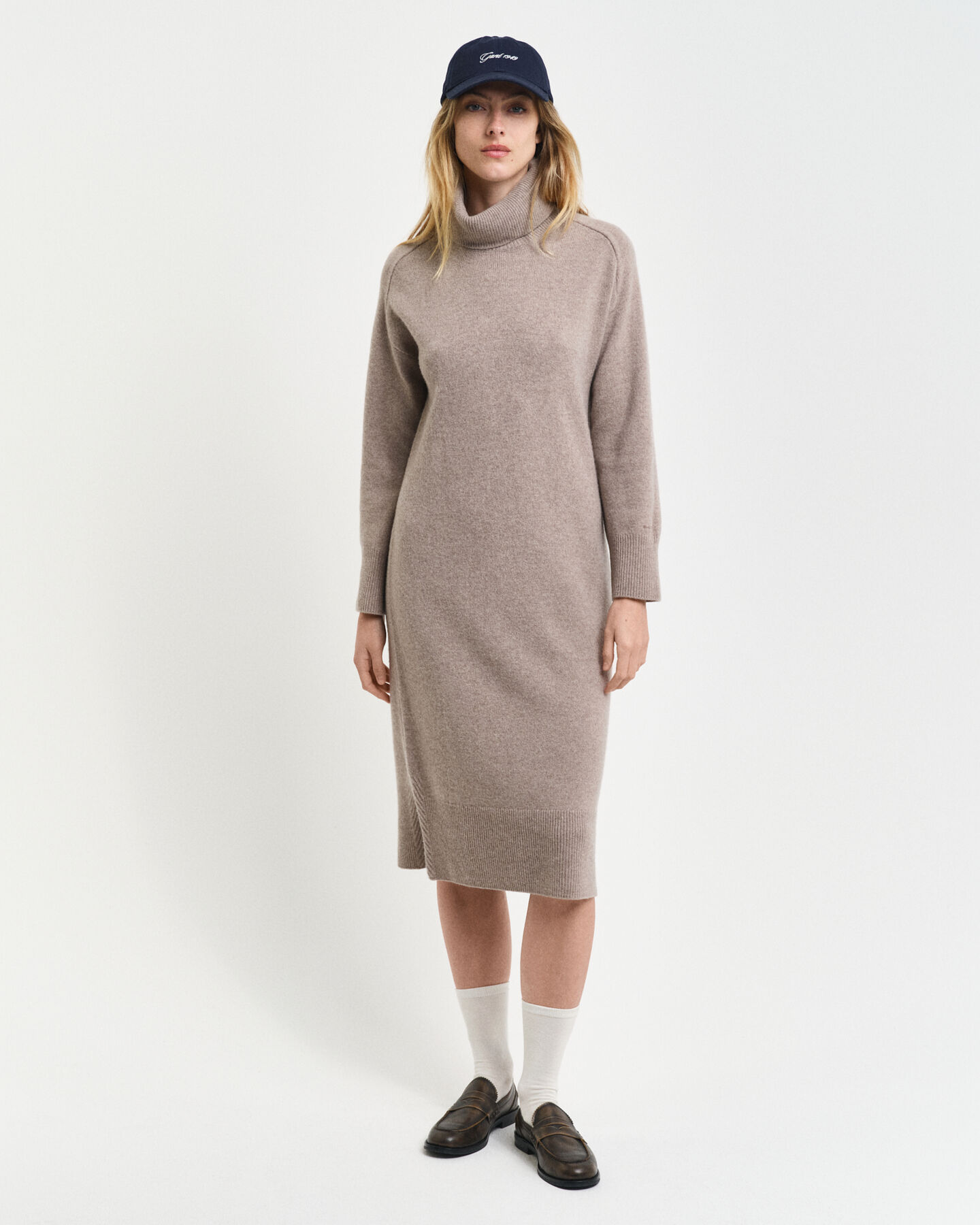 Herringbone Detail Turtleneck Dress