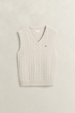 Lambswool Cable Knit Vest — CLAY BEIGE 1