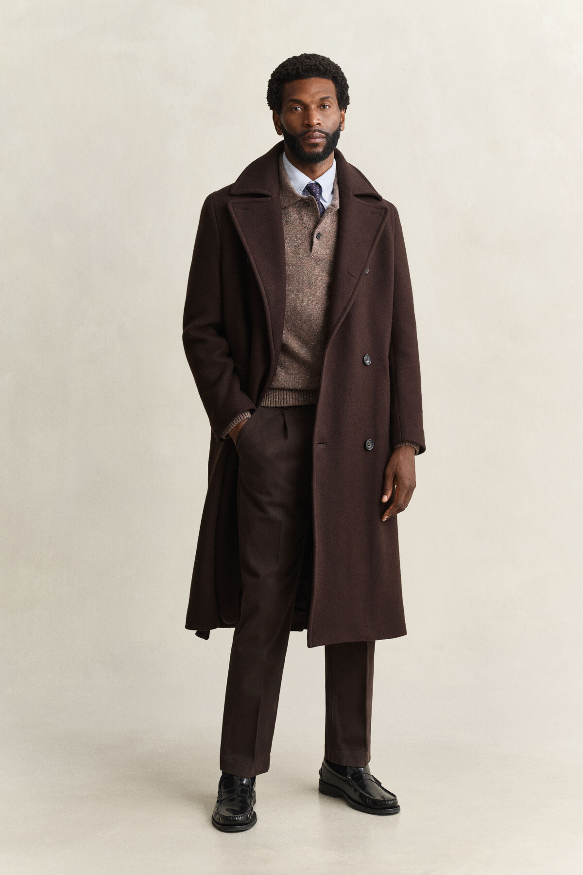 Wool Blend Nepps Polo Sweater — FADED TAUPE